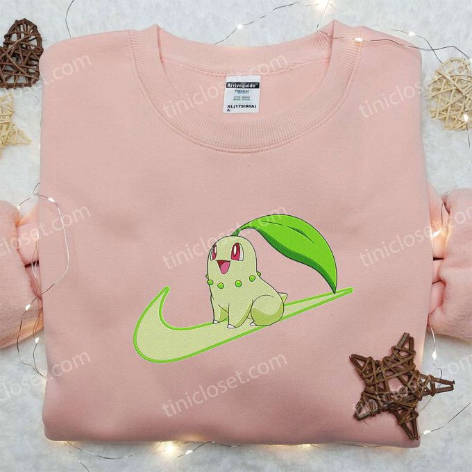 Chikorita x Nike Swoosh Anime Embroidered Hoodie Pokemon & Nike Inspired Shirts