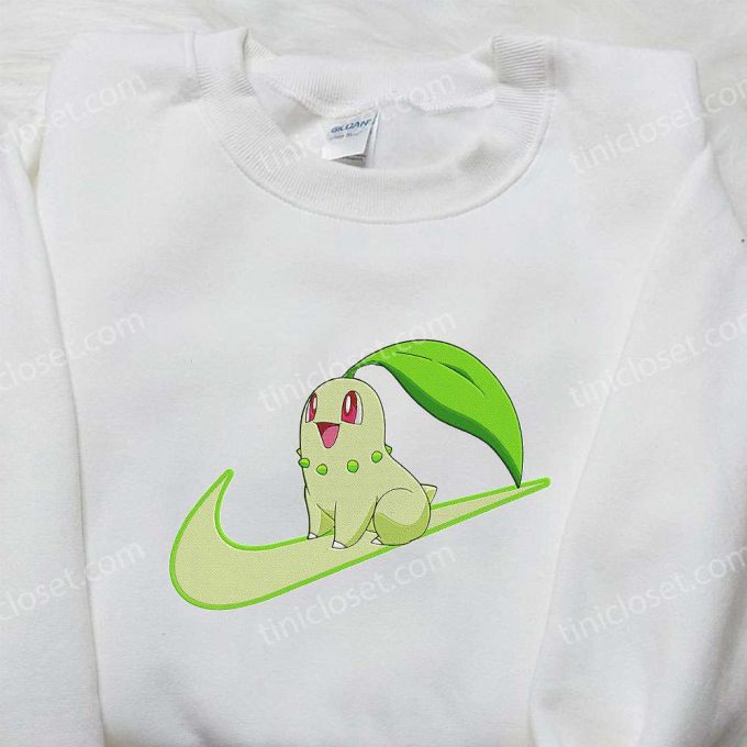 Chikorita x Nike Swoosh Anime Embroidered Hoodie Pokemon & Nike Inspired Shirts