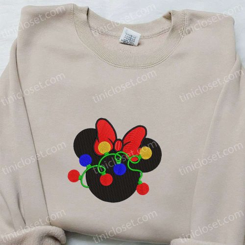 Disney Christmas Minnie Head Tangled Lights Embroidered T-shirt & Sweatshirt – Best Gift Ideas