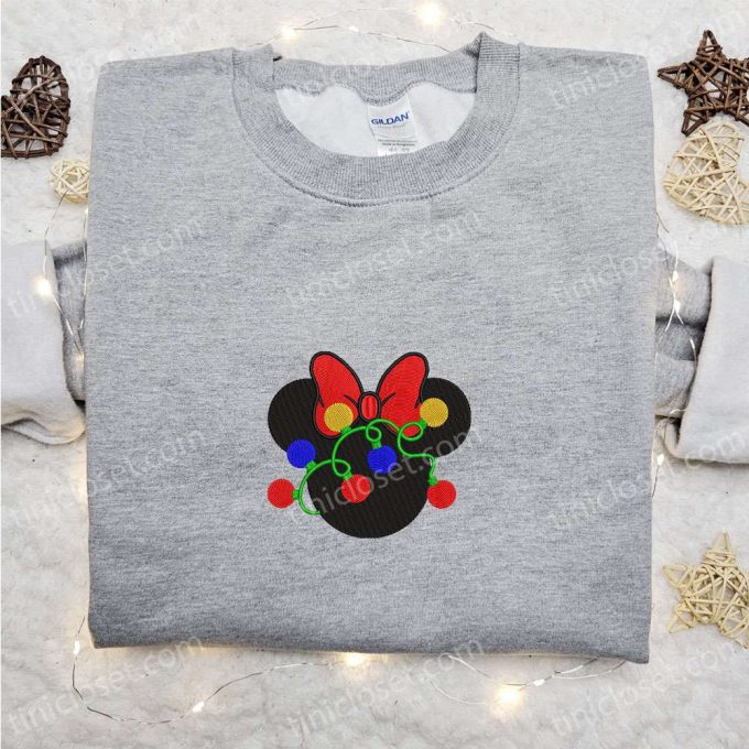 Disney Christmas Minnie Head Tangled Lights Embroidered T-shirt & Sweatshirt – Best Gift Ideas