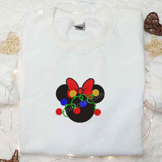 Disney Christmas Minnie Head Tangled Lights Embroidered T-shirt & Sweatshirt – Best Gift Ideas