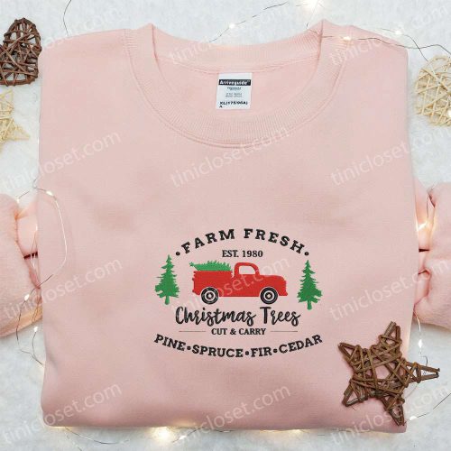 Shop Christmas Tree Truck Embroidered Shirt & Hoodie – Best Family Gift Ideas