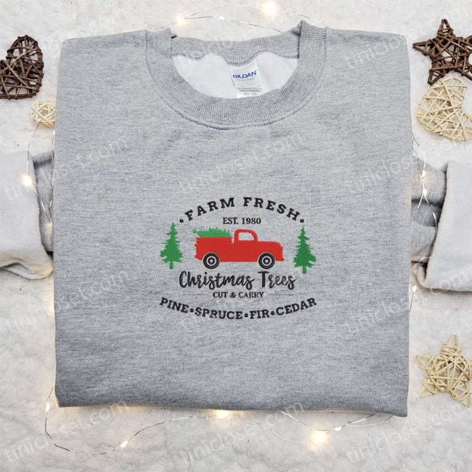 Shop Christmas Tree Truck Embroidered Shirt & Hoodie – Best Family Gift Ideas