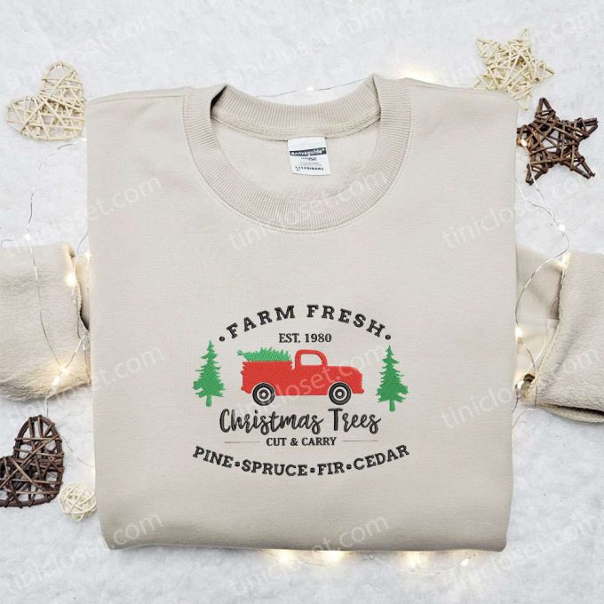 Shop Christmas Tree Truck Embroidered Shirt & Hoodie – Best Family Gift Ideas