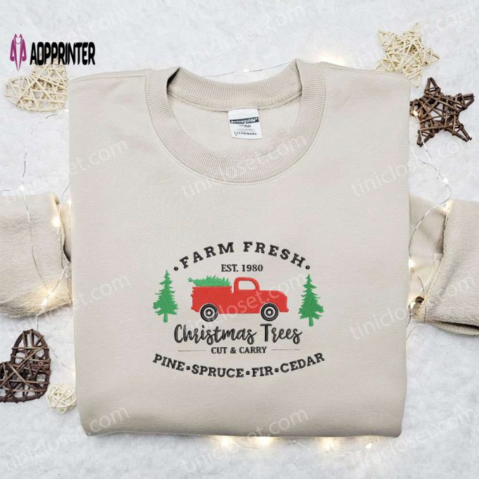 Shop Christmas Tree Truck Embroidered Shirt & Hoodie – Best Family Gift Ideas