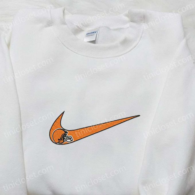 Cleveland Browns Helmet x Nike Swoosh Embroidered Shirt & Hoodie – NFL Sports Apparel