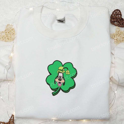 Clover Goofy Face Embroidered Shirt & Disney Characters Hoodie: Perfect Saint Patrick’s Day Gift Ideas