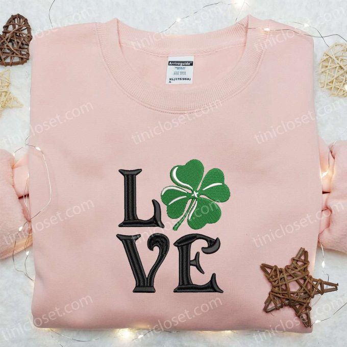 Clover Love Embroidered Shirt & Hoodie: Perfect Saint Patrick’s Day Gift Idea