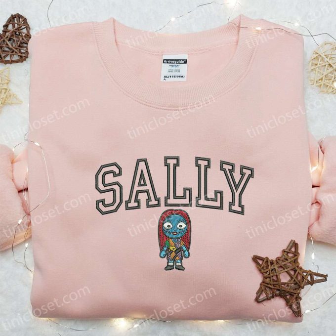 Spooky Sally Embroidered Shirt: Nightmare Before Christmas Characters T-shirt – Cool Halloween Design