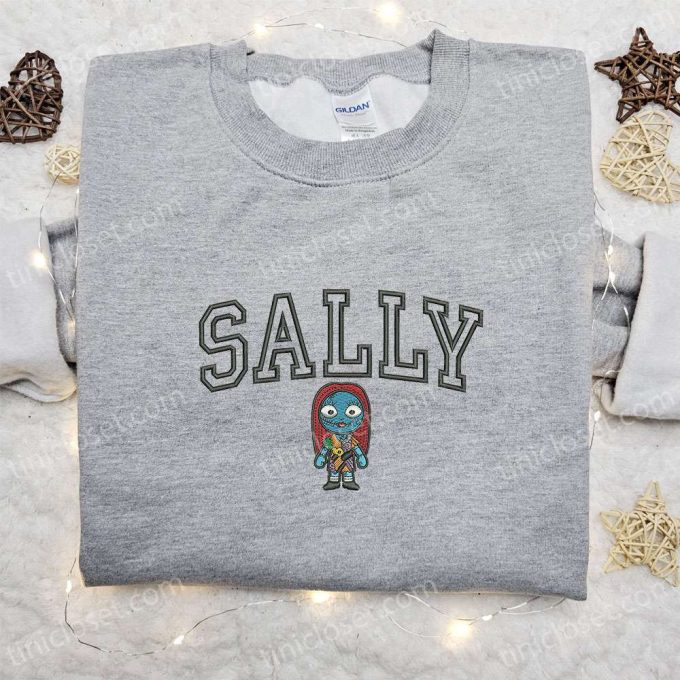 Spooky Sally Embroidered Shirt: Nightmare Before Christmas Characters T-shirt – Cool Halloween Design