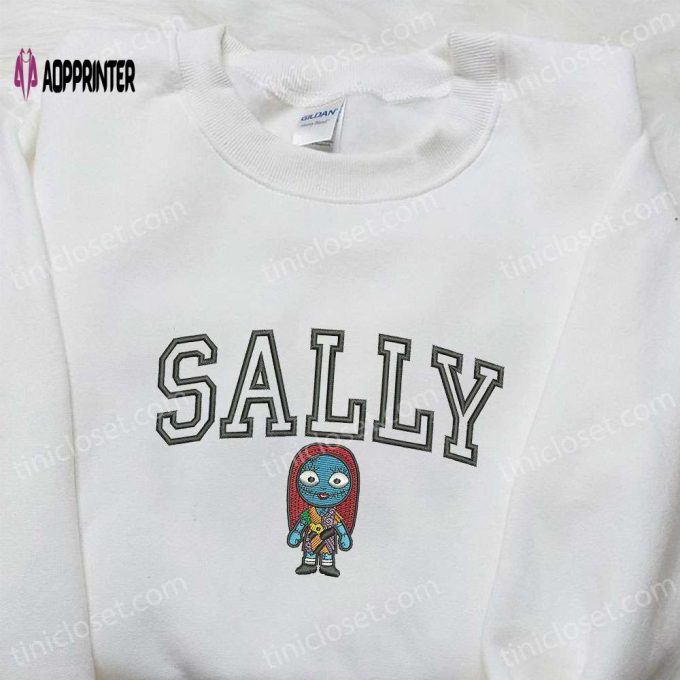 Spooky Sally Embroidered Shirt: Nightmare Before Christmas Characters T-shirt – Cool Halloween Design