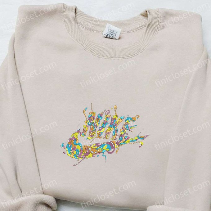 Curly Melting Nike Logo Embroidered Shirt & Hoodie: Best Family Gifts