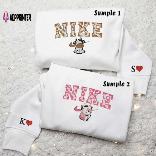 Cute Cow Hello Kitty Embroidered Couples Shirts – Adorable Matching Tops for Couples