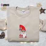 Cute Gnome With Gift Embroidered T-shirt: Best Christmas Gift Ideas For Family