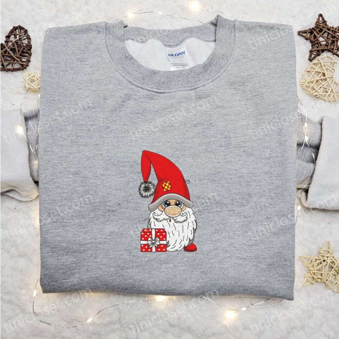 Cute Gnome With Gift Embroidered T-shirt: Best Christmas Gift Ideas For Family