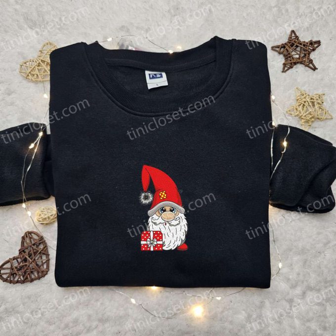 Cute Gnome With Gift Embroidered T-shirt: Best Christmas Gift Ideas For Family