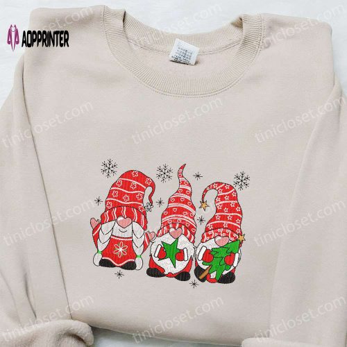 Cute Gnomes Christmas Embroidered Sweatshirt: Best Holiday Gift Idea