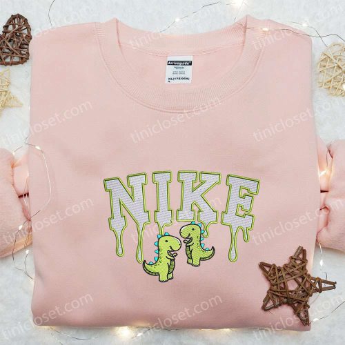 Cute Green Dinosaurs x Nike Embroidered Shirt Hoodie & Sweatshirt: Cartoon & Nike Inspired Designs