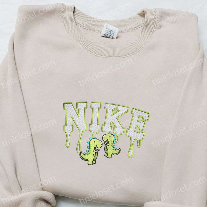 Cute Green Dinosaurs x Nike Embroidered Shirt Hoodie & Sweatshirt: Cartoon & Nike Inspired Designs