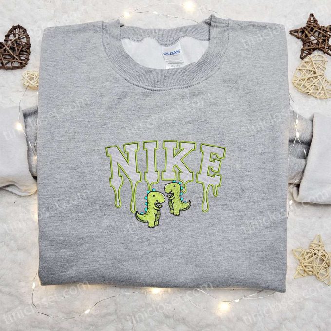 Cute Green Dinosaurs x Nike Embroidered Shirt Hoodie & Sweatshirt: Cartoon & Nike Inspired Designs