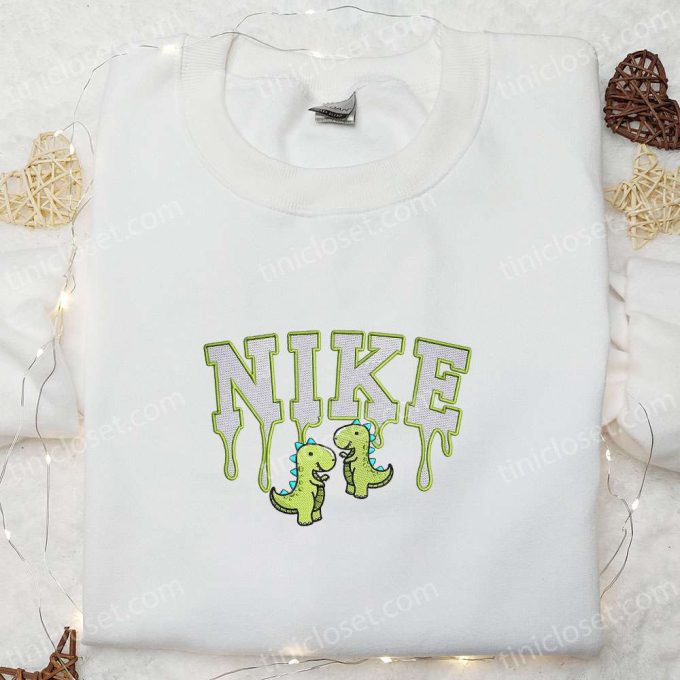 Cute Green Dinosaurs x Nike Embroidered Shirt Hoodie & Sweatshirt: Cartoon & Nike Inspired Designs