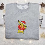 Cute Pikachu Christmas Embroidered T-shirt – Best Pokemon Gift Idea for Christmas