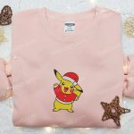 Cute Pikachu Christmas Embroidered T-shirt – Best Pokemon Gift Idea for Christmas