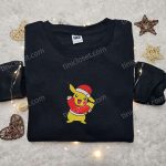 Cute Pikachu Christmas Embroidered T-shirt – Best Pokemon Gift Idea for Christmas