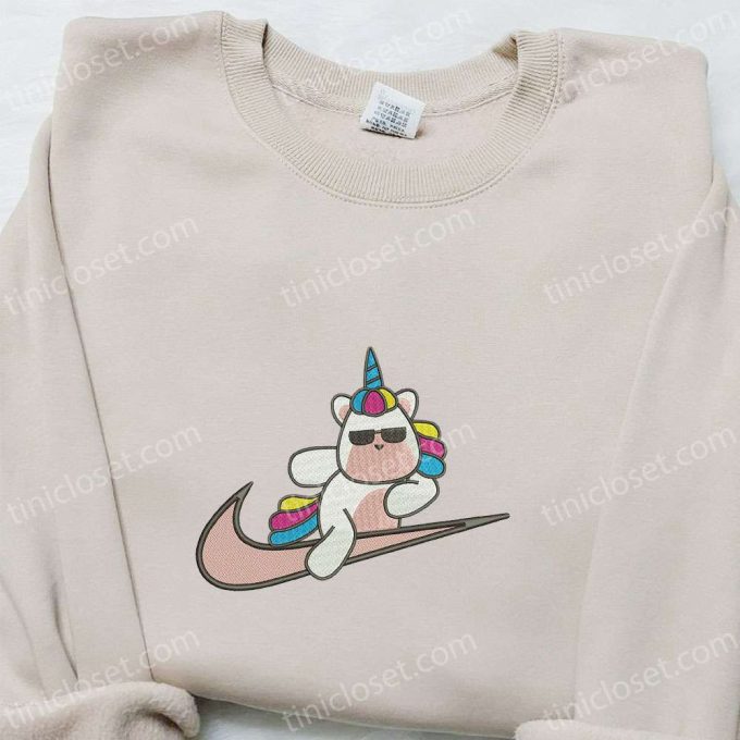 Cute Unicorn x Swoosh Cartoon Hoodie: Nike Inspired Embroidered Shirt Perfect Family Gift