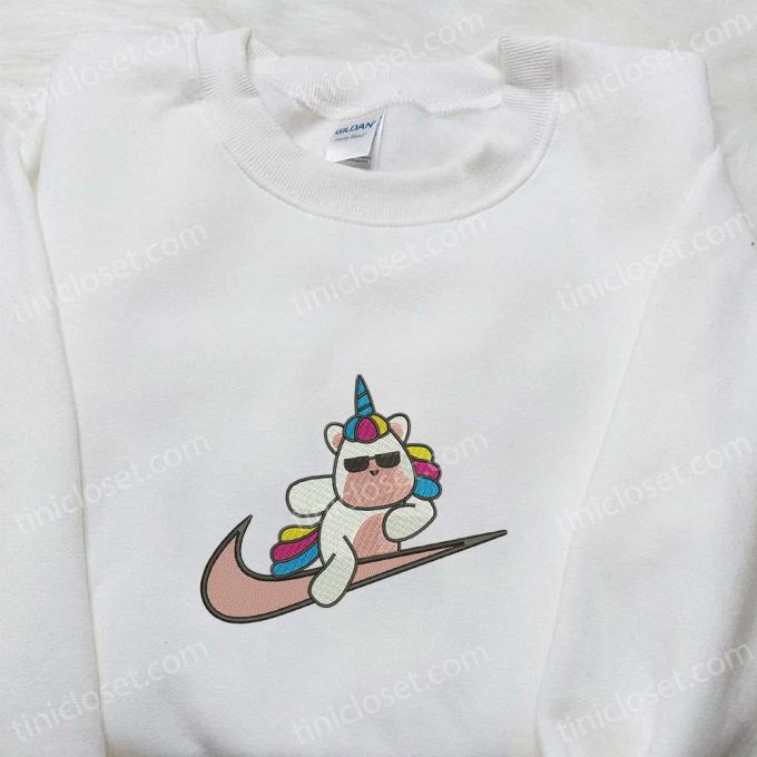 Cute Unicorn x Swoosh Cartoon Hoodie: Nike Inspired Embroidered Shirt Perfect Family Gift