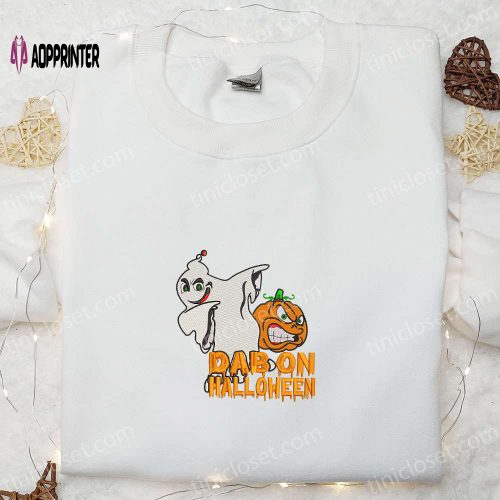 Dab on Halloween Ghost Funny Embroidered Shirt – Spooky Halloween Embroidery!