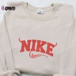 Devil x Swoosh Embroidered Sweatshirt: Nike Inspired Hoodie Perfect Halloween Gift for Family