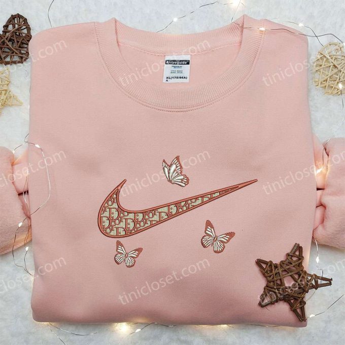 Dior Orange Butterfly x Nike Embroidered Shirt: Unique Gift for Husband Customized Design