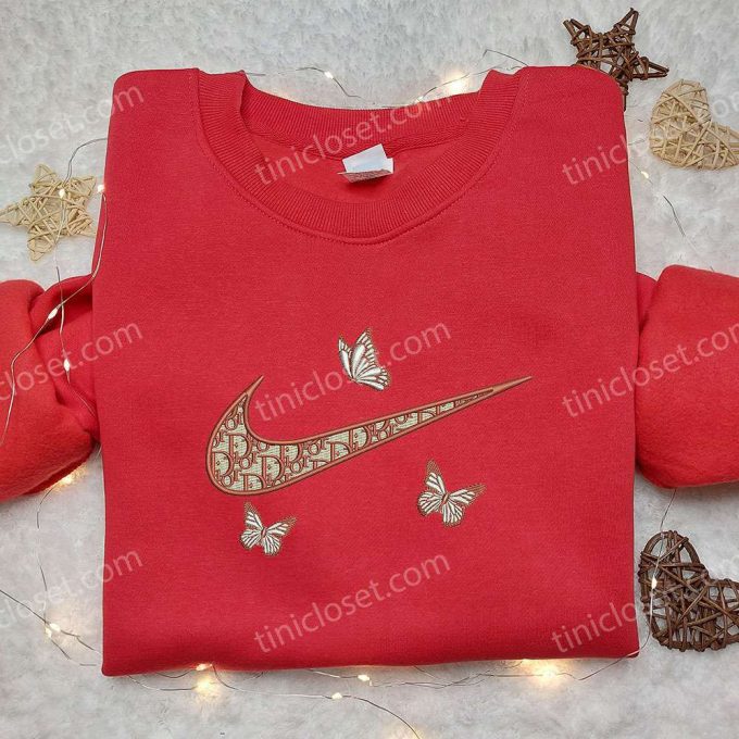 Dior Orange Butterfly x Nike Embroidered Shirt: Unique Gift for Husband Customized Design