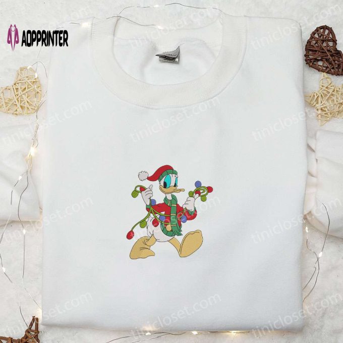 Christmas Disney Embroidered Shirt Hoodie & Sweatshirt with Donald Duck & Characters Festive Lights