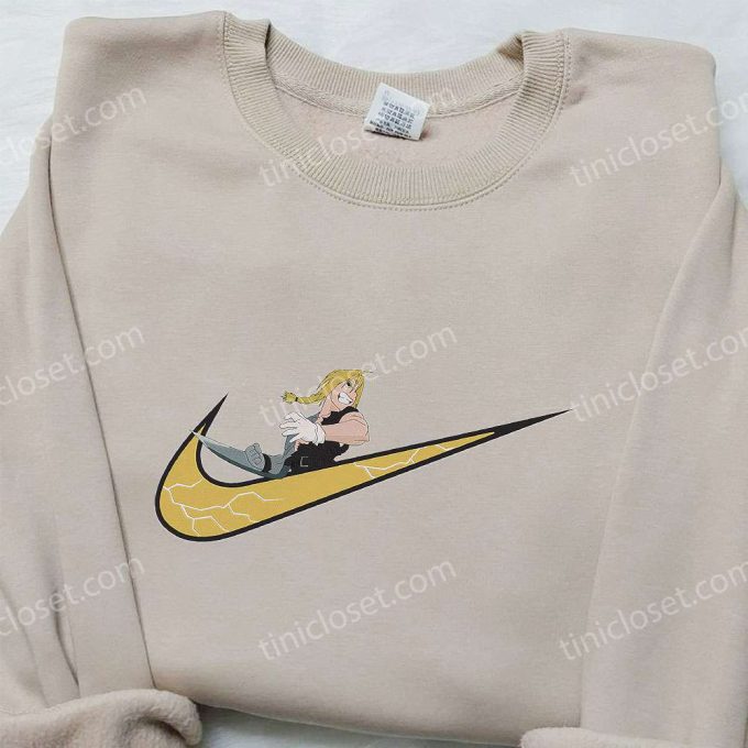 Edward Elric x Nike Swoosh Anime Embroidered Hoodie & Fullmetal Alchemist Shirt – Nike Inspired Embroidery