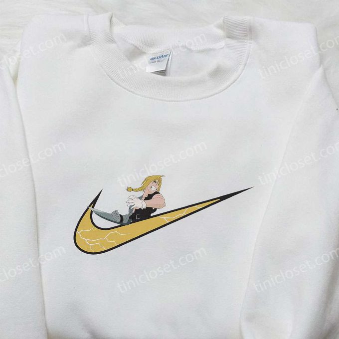 Edward Elric x Nike Swoosh Anime Embroidered Hoodie & Fullmetal Alchemist Shirt – Nike Inspired Embroidery