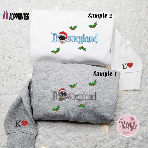 Disneyland Christmas Couple Shirt with Eve Wall-E and Disney Characters – Festive Embroidered Hoodie