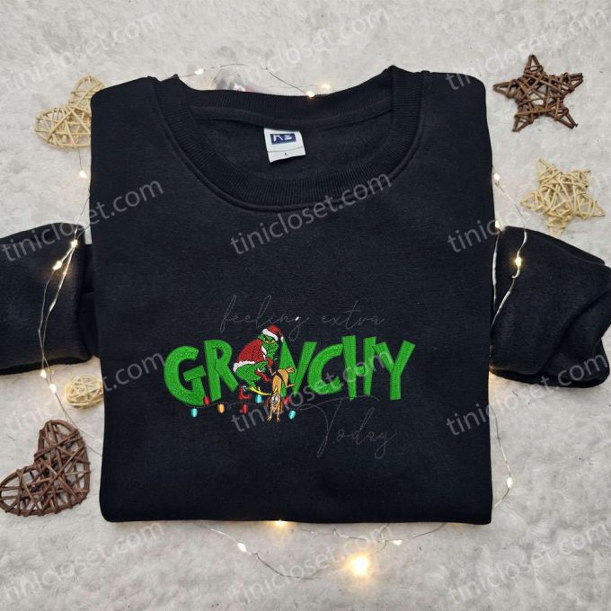 Get Festive with Grinch: Embroidered T-shirt & Hoodie – Perfect Christmas Gift Ideas