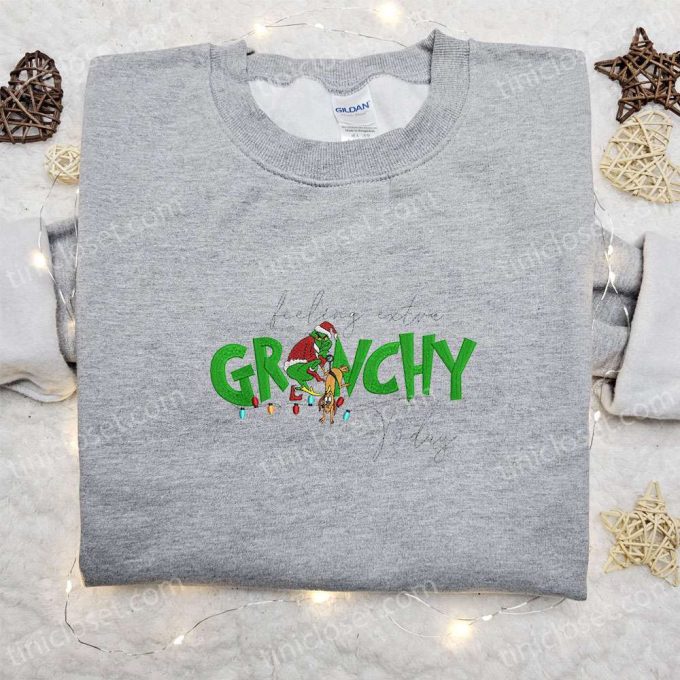 Get Festive with Grinch: Embroidered T-shirt & Hoodie – Perfect Christmas Gift Ideas