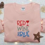 4th of July Red Wine & Blue Embroidered Shirt – Top Patriotic Gift for National Day