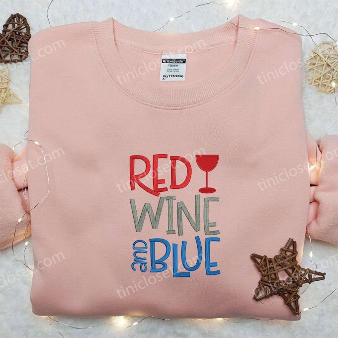 4th of July Red Wine & Blue Embroidered Shirt – Top Patriotic Gift for National Day