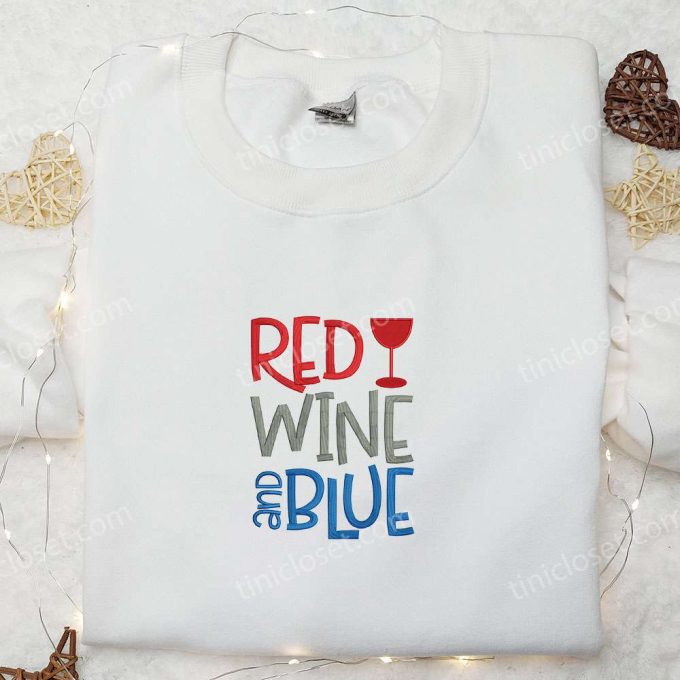 4th of July Red Wine & Blue Embroidered Shirt – Top Patriotic Gift for National Day