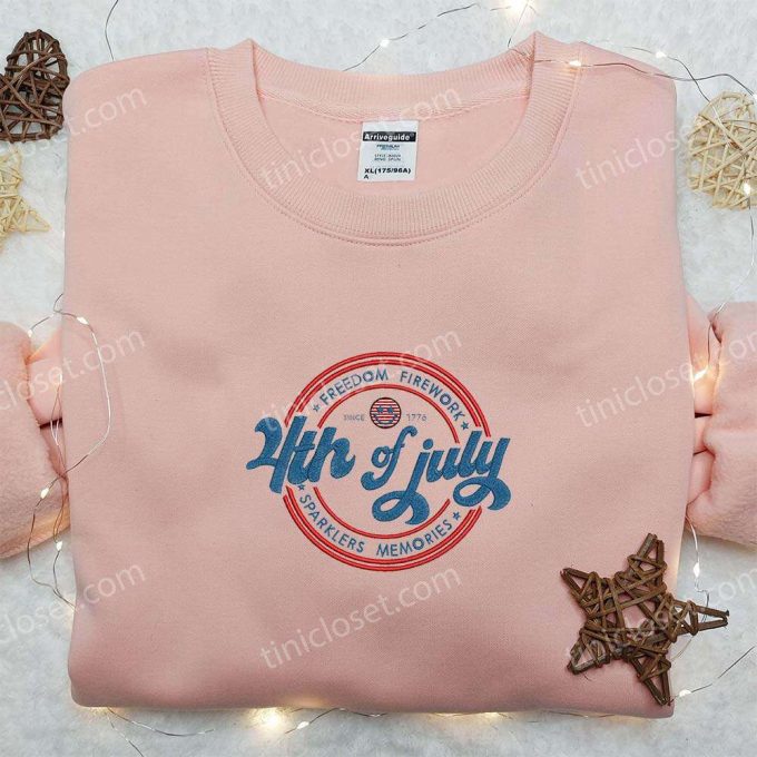 Spark the Fourth with Freedom Firework Sparklers Embroidered Shirt – Best Patriotic Gift!