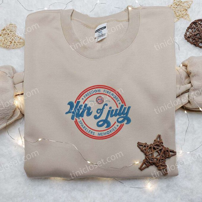 Spark the Fourth with Freedom Firework Sparklers Embroidered Shirt – Best Patriotic Gift!