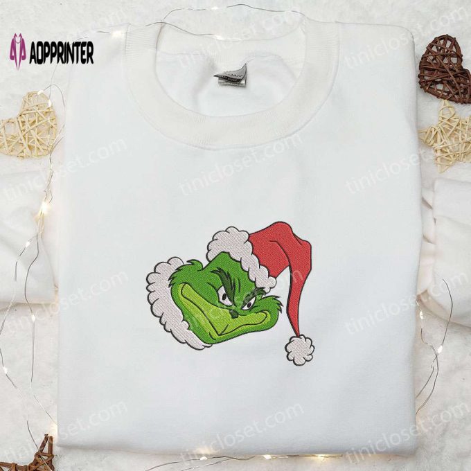 Funny Grinch Santa Hat Embroidered Shirt: Movie Christmas Gift Idea