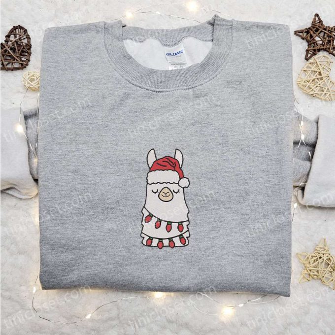 Funny Llama Christmas Embroidered Sweatshirt: Best Animal Hoodie Gift Ideas