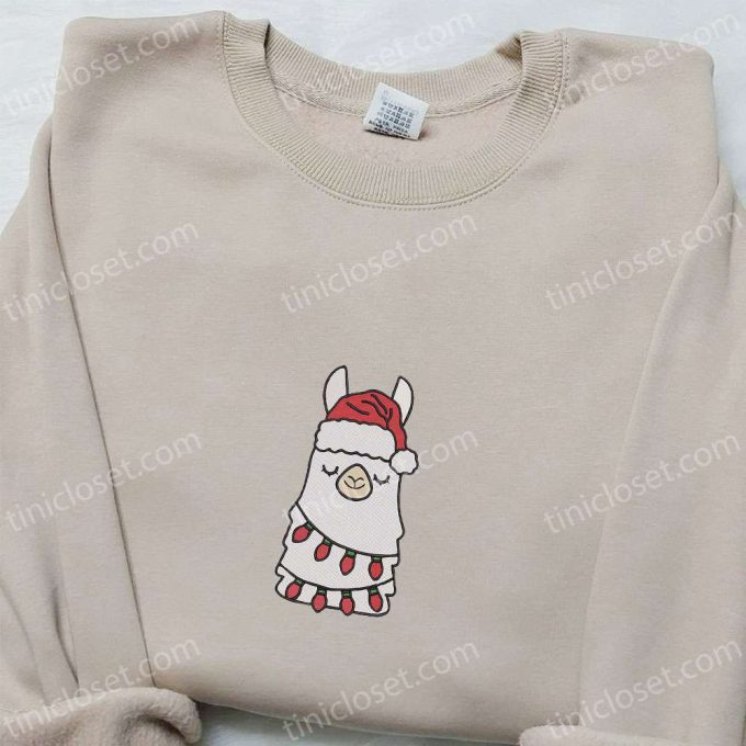 Funny Llama Christmas Embroidered Sweatshirt: Best Animal Hoodie Gift Ideas