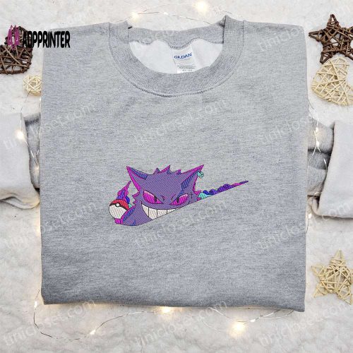 Gengar x Nike Swoosh Anime Embroidered Shirt – Pokemon & Nike Inspired Stylish and Unique