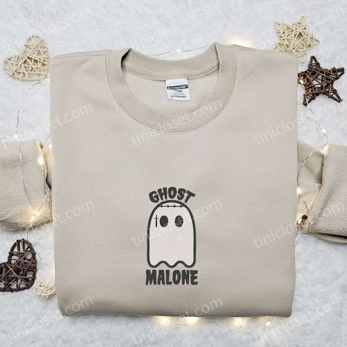 Spooky & Stylish: Ghost Malone Embroidered Sweatshirt – Perfect Halloween Gift!